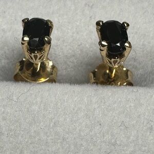 14K Solid Gold Stud Earrings with Black Stones